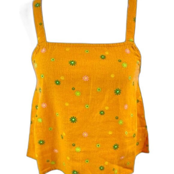 NEW Nordstrom Abound Orange Asterisk Floral Linen Print Camisole Top Size XS - Picture 2 of 8